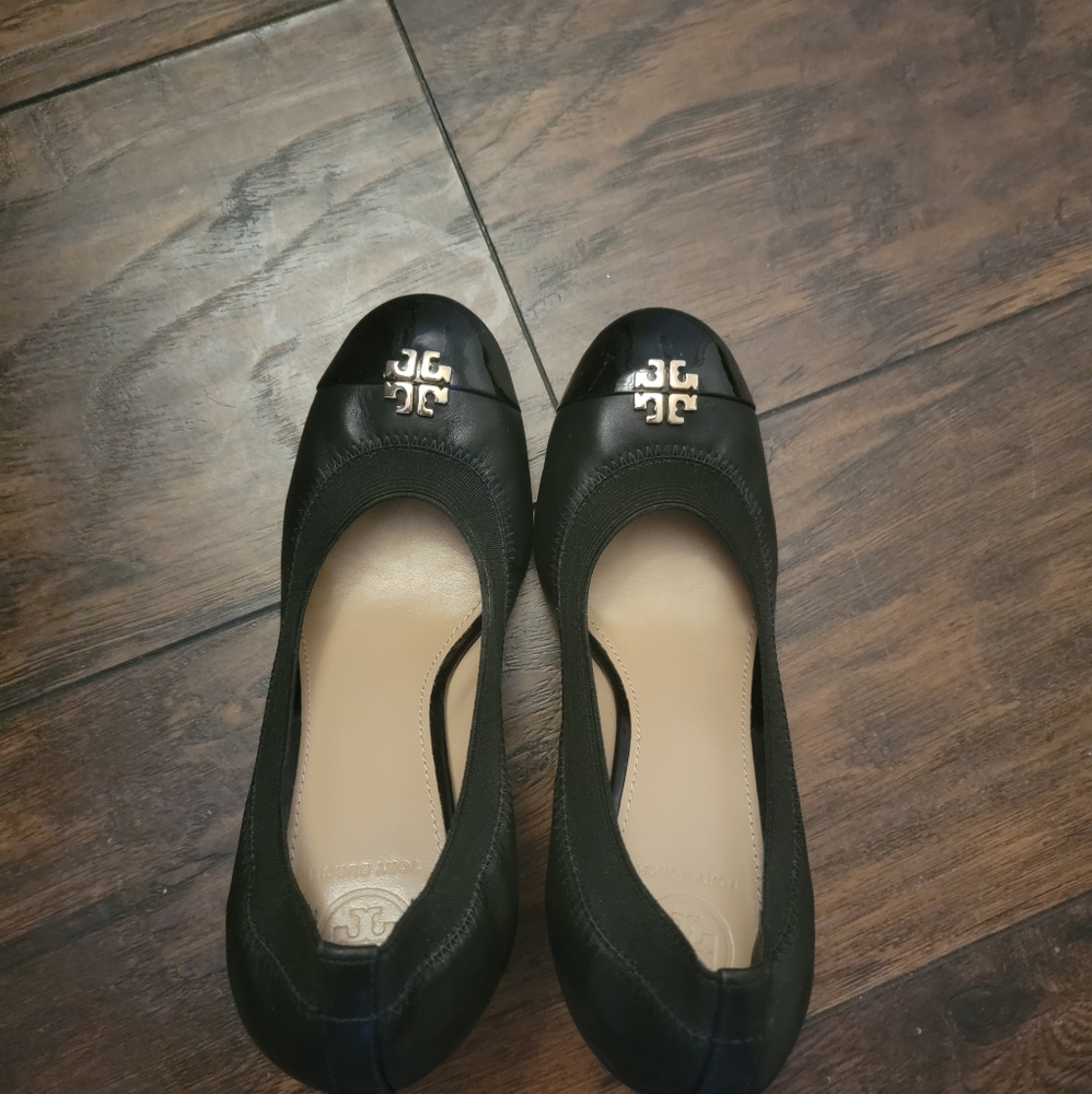 Tory Burch Black Ballet Flats with Gold Logo